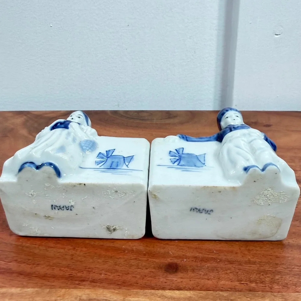 Antique Delft Boy/Girl Figurine Holders/Planters 1920s Blu/Wht Dutch Pair‎ Japan